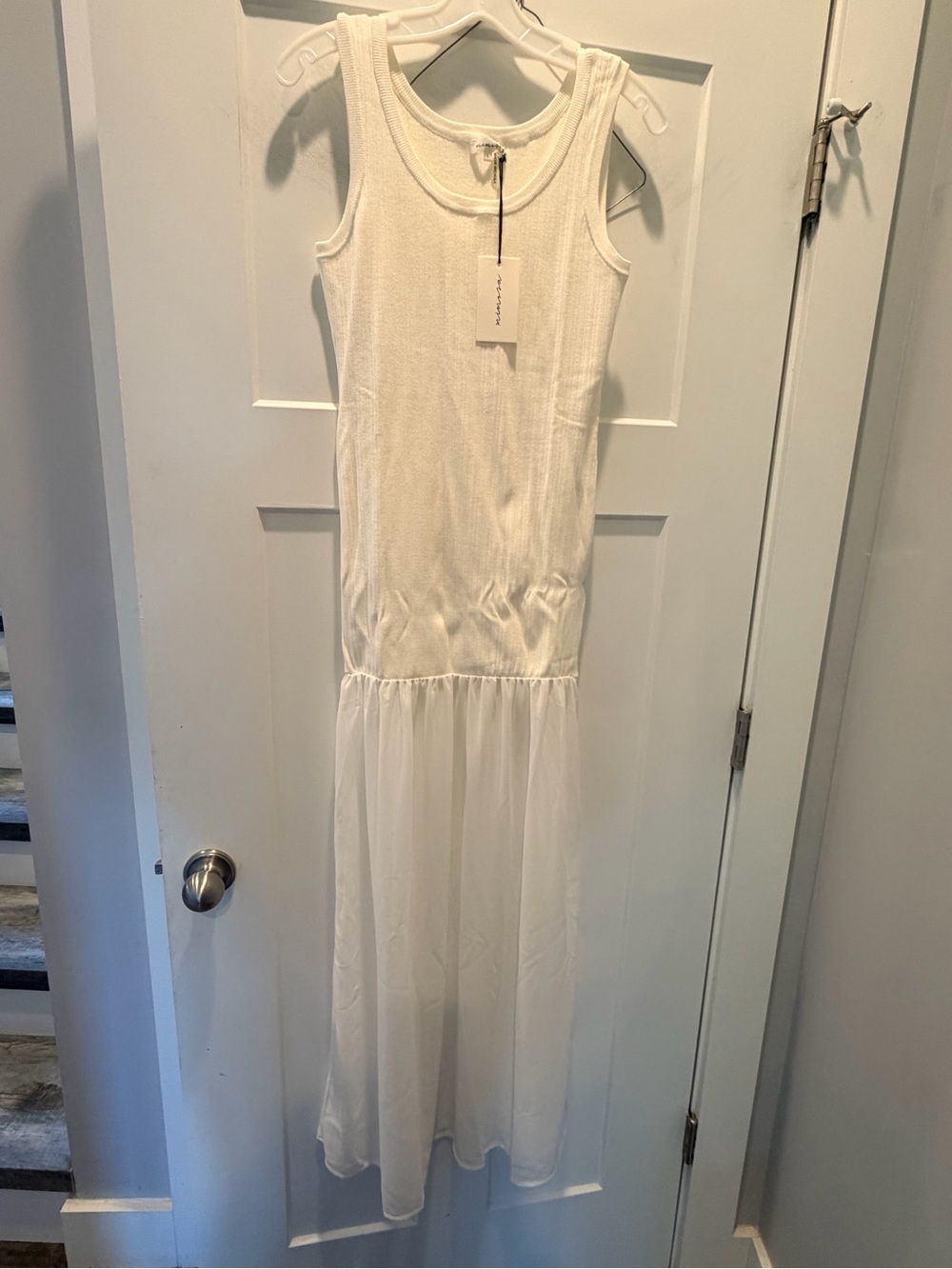 NWT Mimosa Large White Ribbed Knit Bodice Sleeveless Maxi Dress